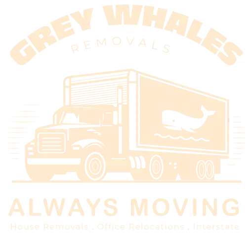 Grey Whales Removals Always Moving logo watermark with removalist truck icon