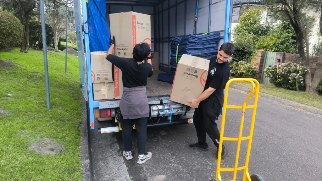 Grey Whales Removals movers loading packed boxes into the truck during a house move in Sydney